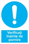 indicator ssm de obligativitate - dreptunghiular - verificati inainte de pornire